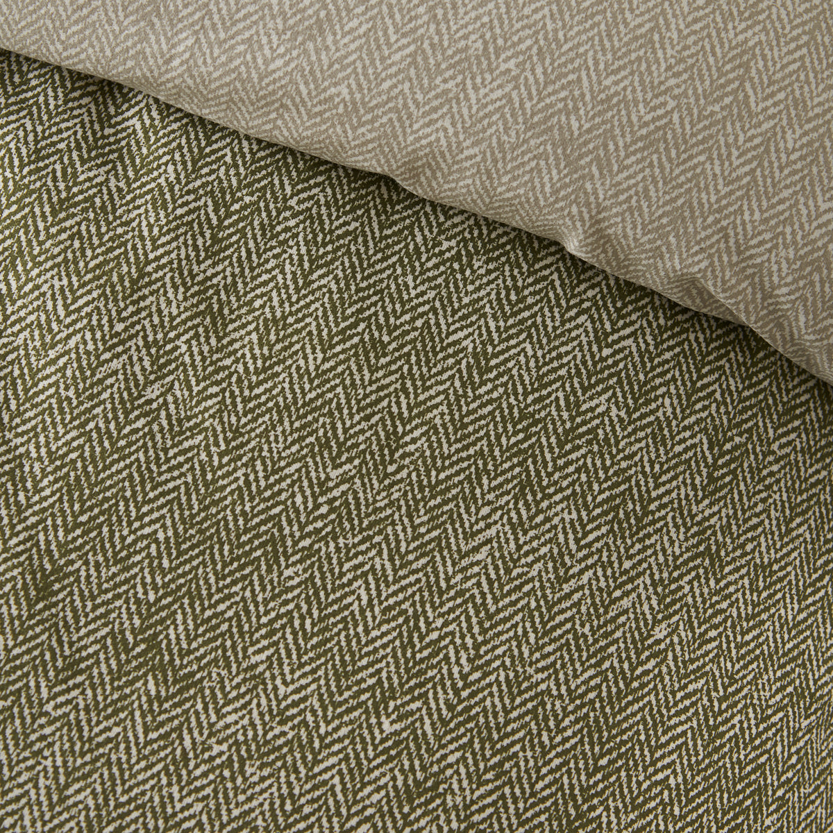 CATHERINE LANSFIELD Brushed 100% Cotton Herringbone Duvet Cover Set - Green