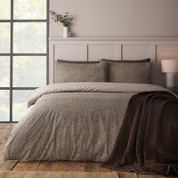 CATHERINE LANSFIELD Brushed 100% Cotton Herringbone Duvet Cover Set - Chocolate