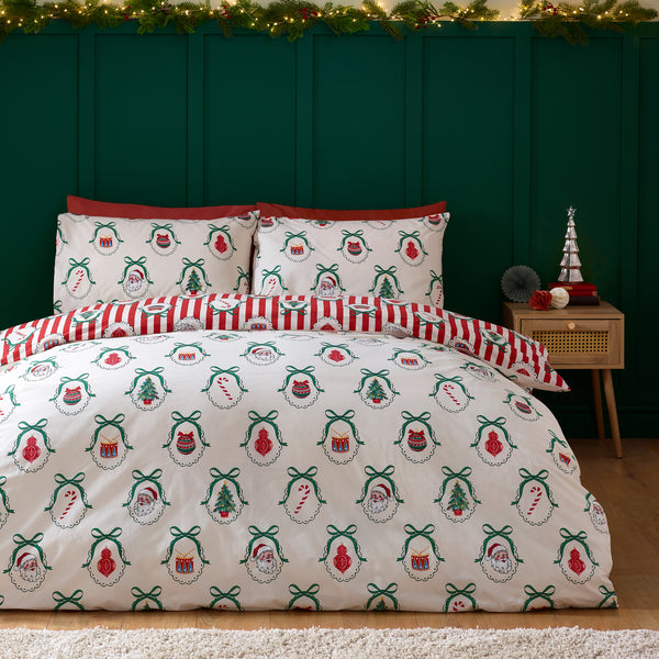 CATHERINE LANSFIELD Christmas Vintage Stripe Duvet Cover Set - Red