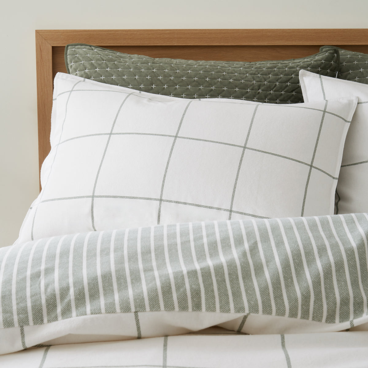 BIANCA Brushed 100% Cotton Regal Check Duvet Cover Set - Green