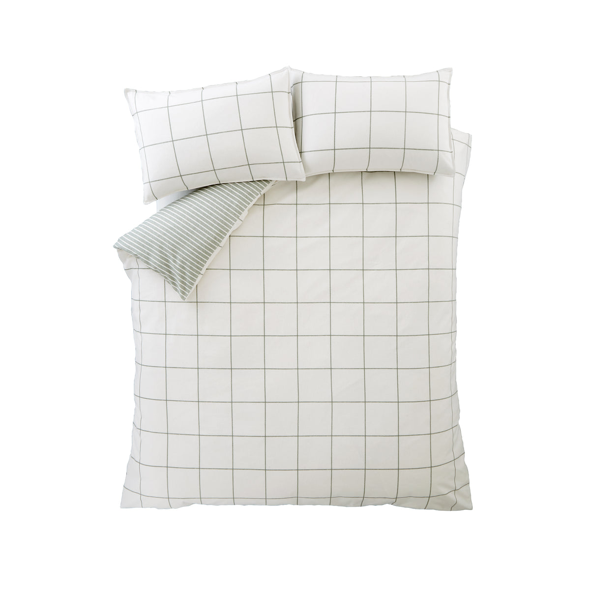 BIANCA Brushed 100% Cotton Regal Check Duvet Cover Set - Green