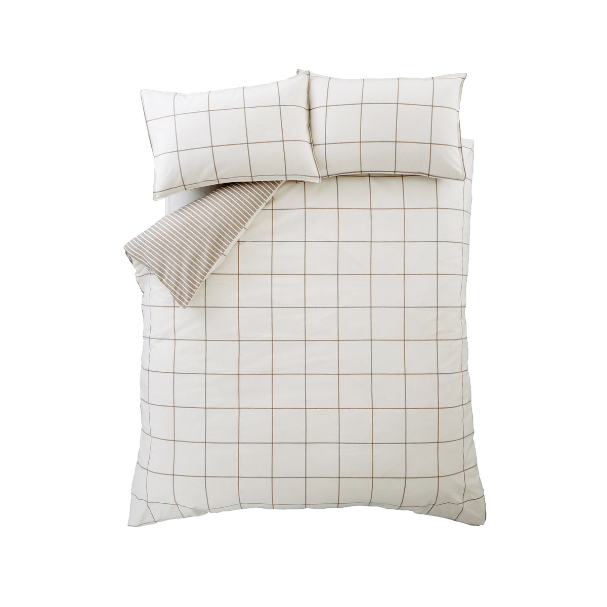BIANCA Brushed 100% Cotton Regal Check Duvet Cover Set - Mole