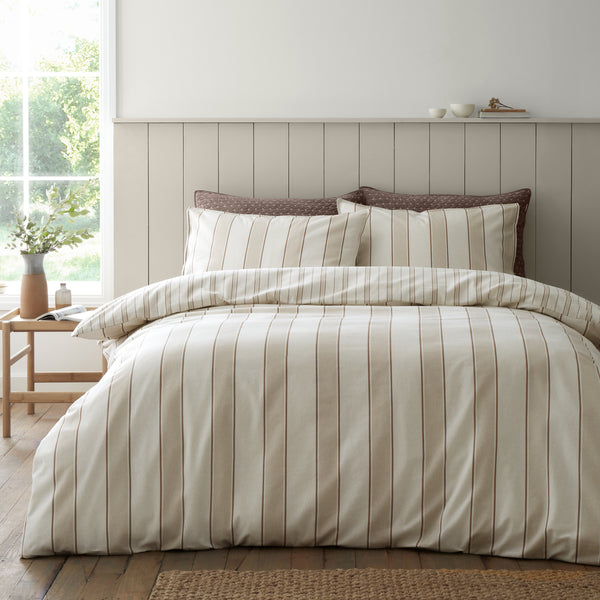 BIANCA Brushed Cotton Regal Stripe Duvet Cover Set - Natural