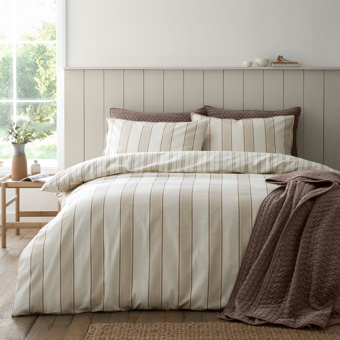 BIANCA Brushed Cotton Regal Stripe Duvet Cover Set - Natural