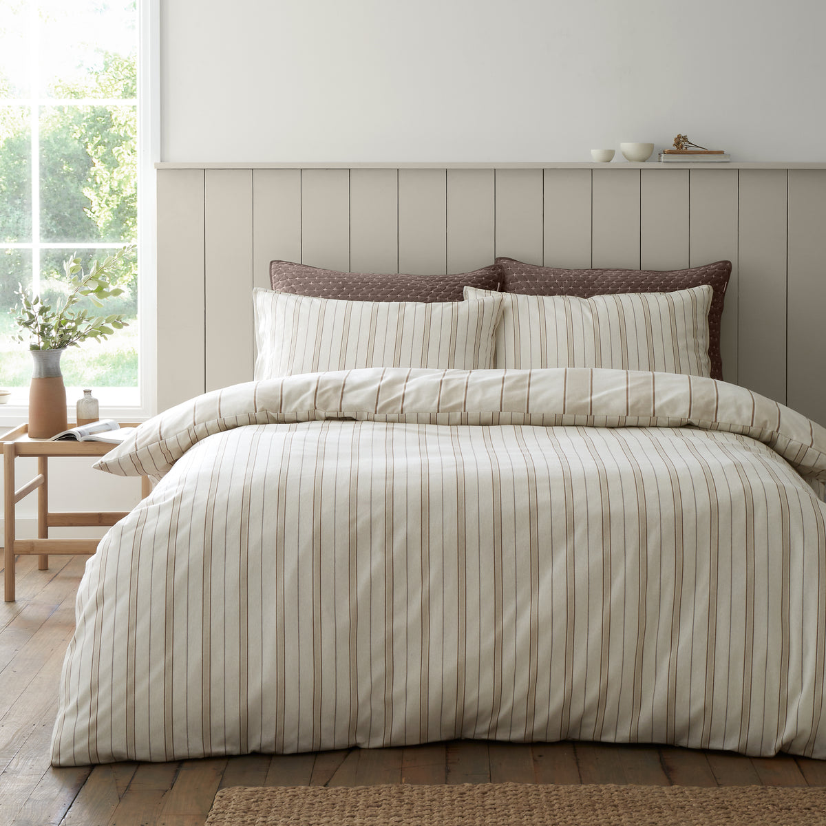 BIANCA Brushed Cotton Regal Stripe Duvet Cover Set - Natural