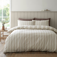 BIANCA Brushed Cotton Regal Stripe Duvet Cover Set - Natural