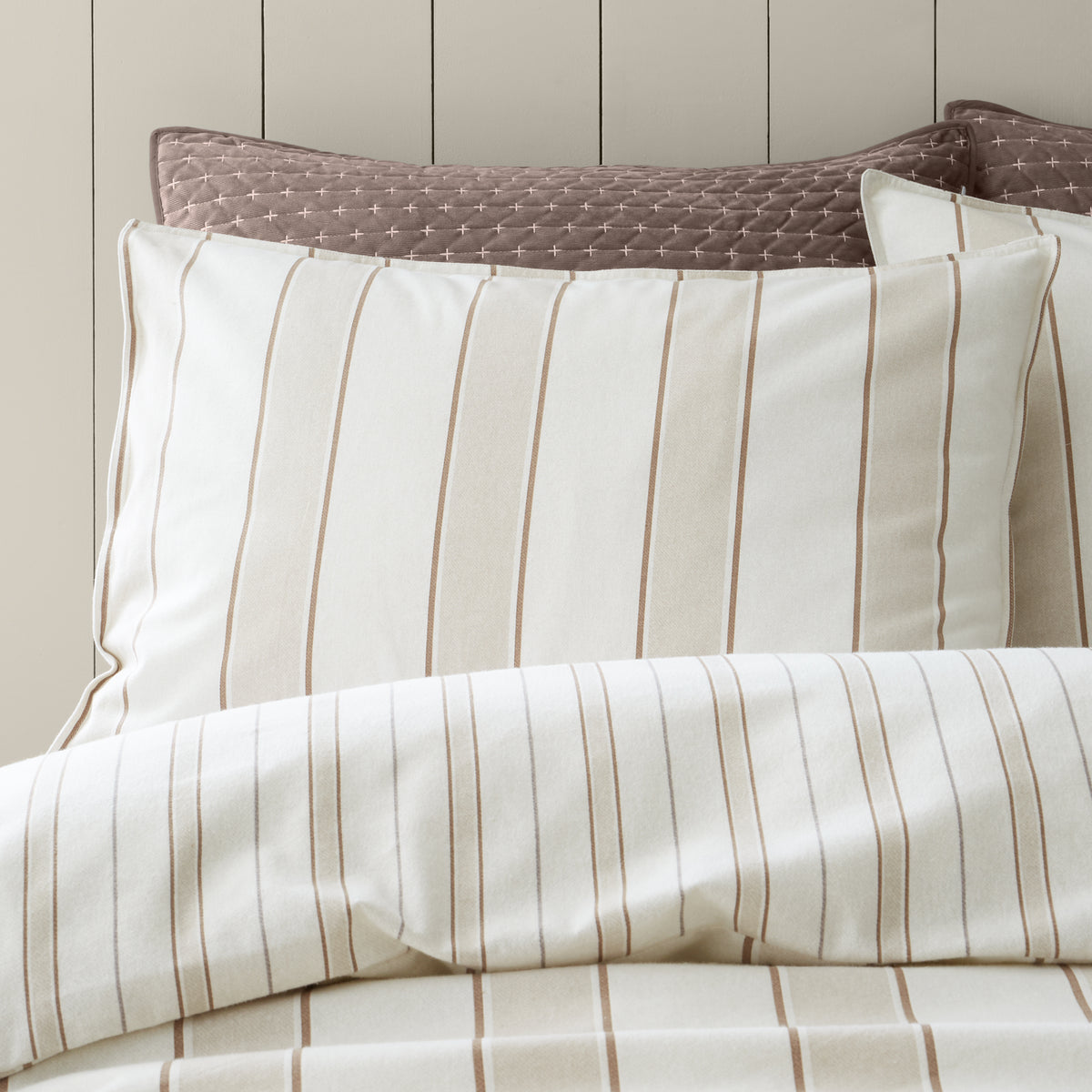 BIANCA Brushed Cotton Regal Stripe Duvet Cover Set - Natural