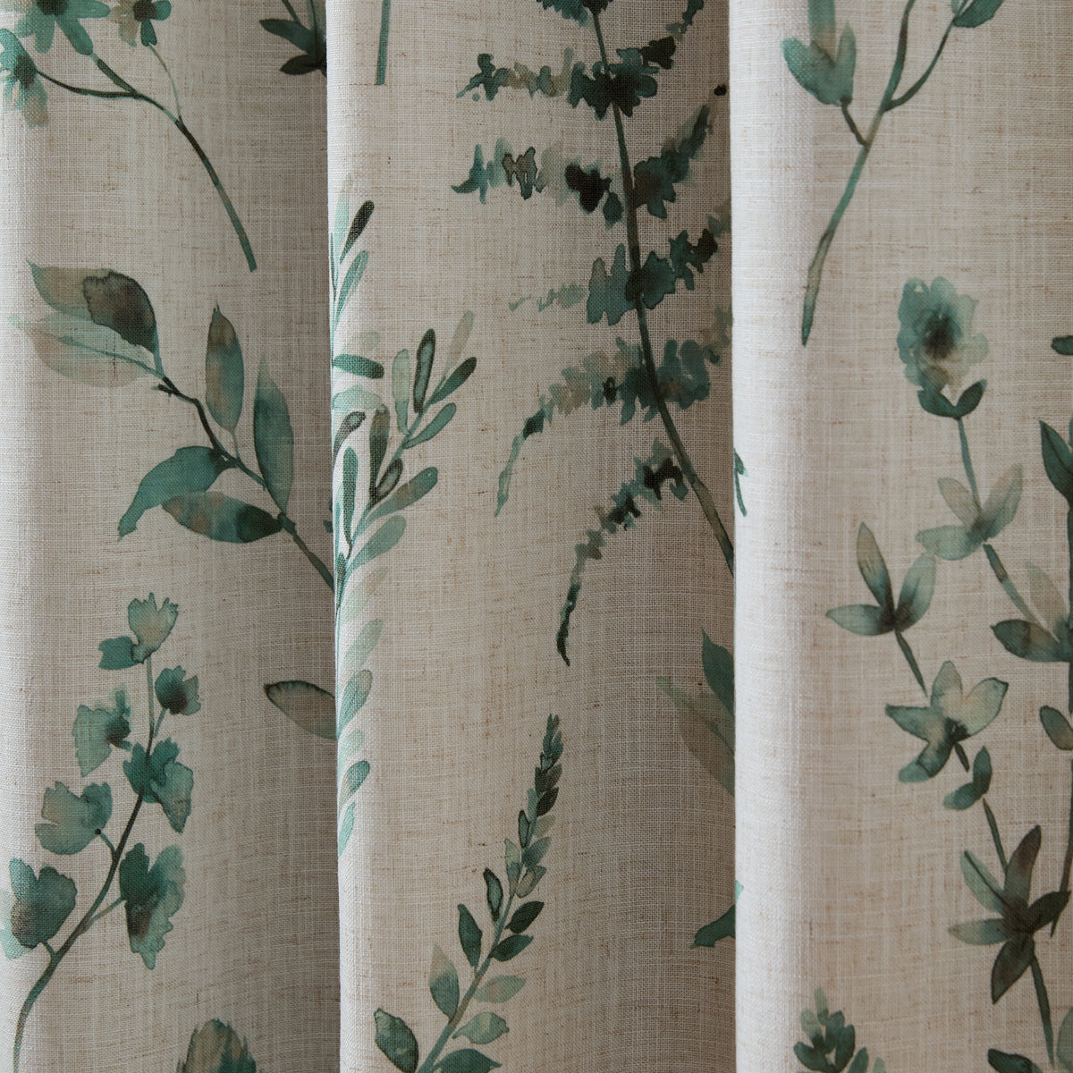 CATHERINE LANSFIELD Watercolour Leaves Eyelet Curtains - Natural/Green
