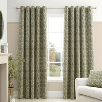 BIANCA Chenille Leaves Eyelet Curtains - Green