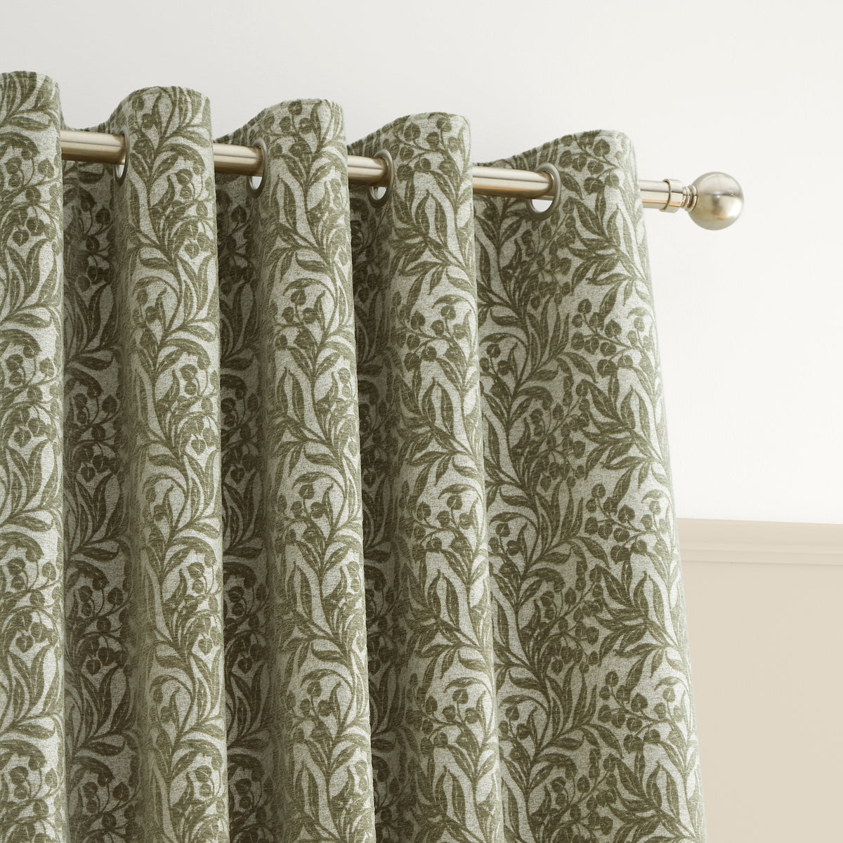 BIANCA Chenille Leaves Eyelet Curtains - Green