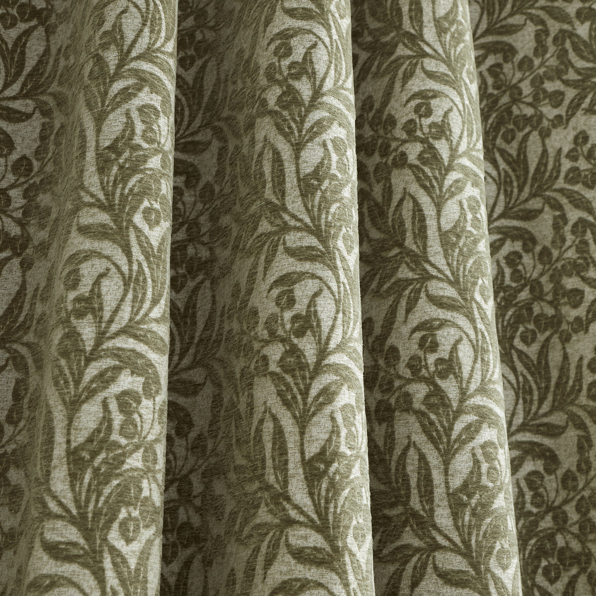 BIANCA Chenille Leaves Eyelet Curtains - Green