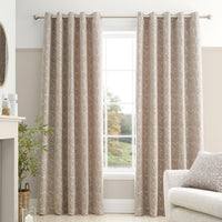 BIANCA Chenille Leaves Eyelet Curtains - Natural