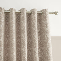 BIANCA Chenille Leaves Eyelet Curtains - Natural