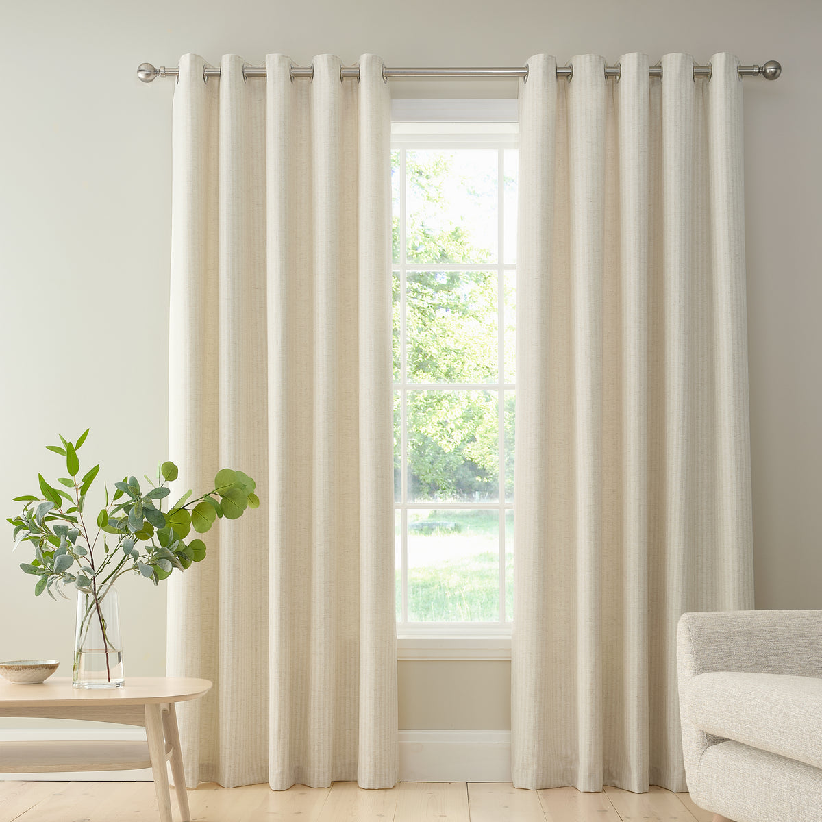 BIANCA Chenille Stripe Eyelet Curtains - Cream