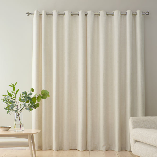 BIANCA Chenille Stripe Eyelet Curtains - Cream