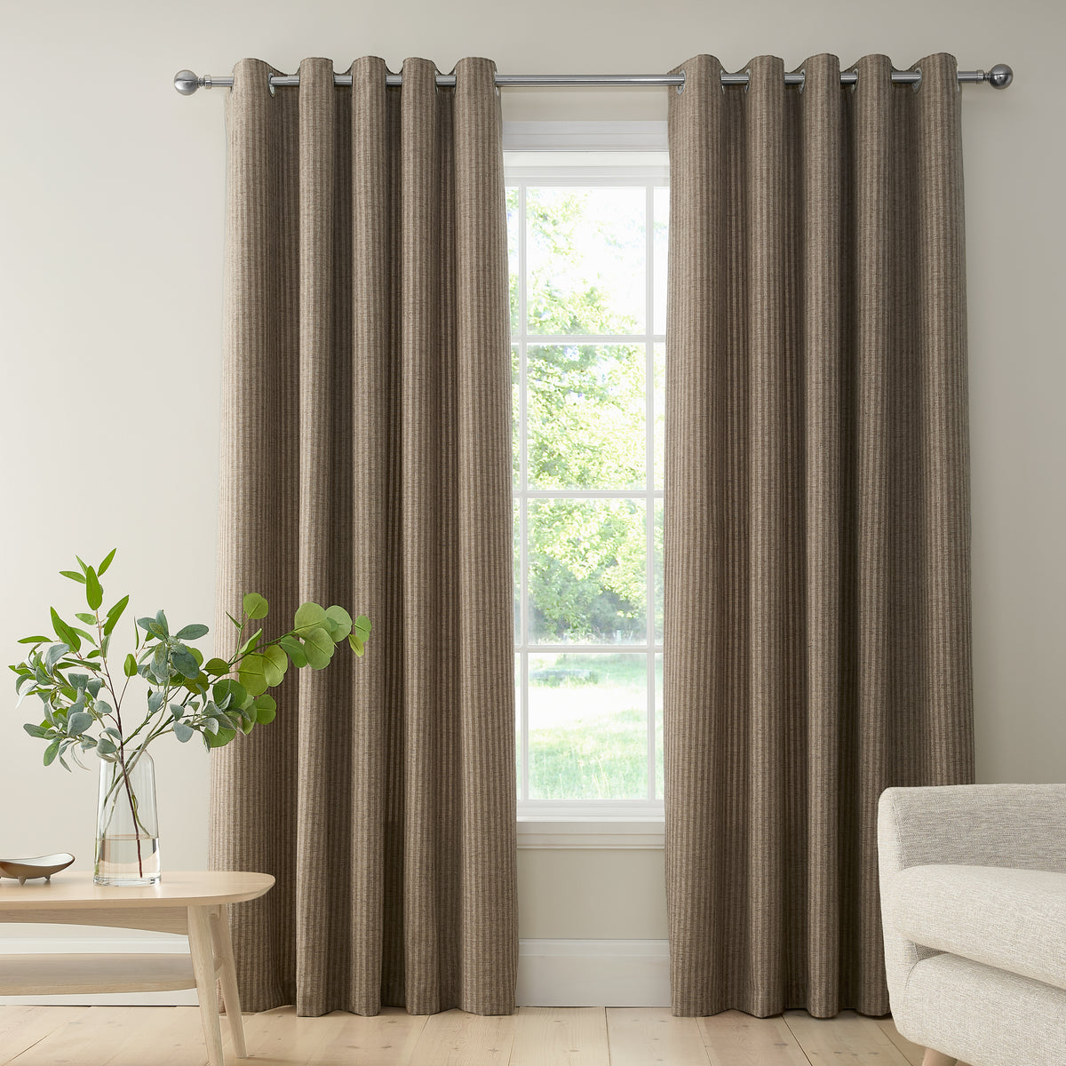BIANCA Chenille Stripe Eyelet Curtains - Natural