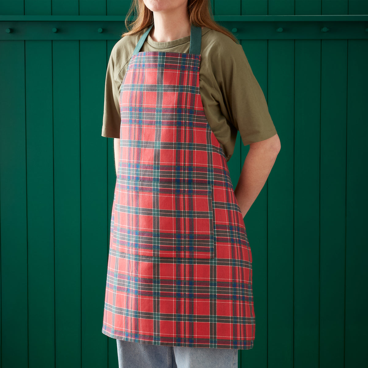 CATHERINE LANSFIELD Christmas Tartan Check Cotton Apron - Red & Green