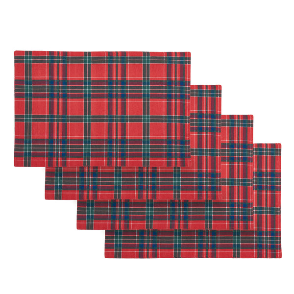 CATHERINE LANSFIELD Christmas Tartan Check Cotton Placemats – 4 Pack Red & Green