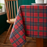 CATHERINE LANSFIELD Christmas Tartan Check Cotton Tablecloth 137x229cm - Red & Green