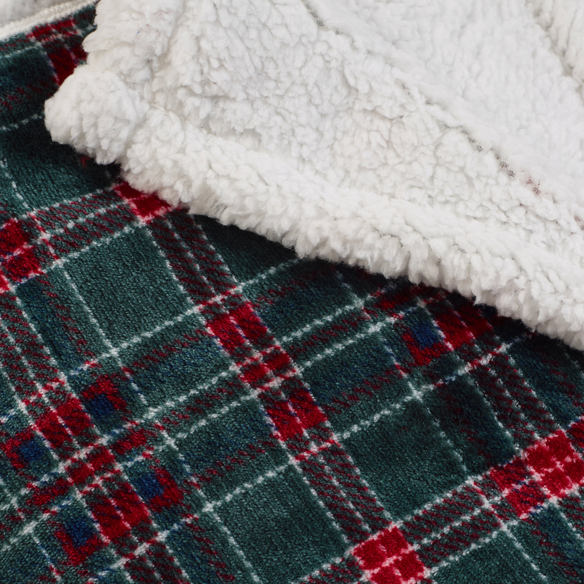 CATHERINE LANSFIELD Tartan Sherpa Check Soft Fleece Throw - Red & Green 130x170cm