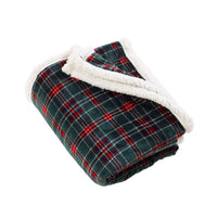 CATHERINE LANSFIELD Tartan Sherpa Check Soft Fleece Throw - Red & Green 130x170cm