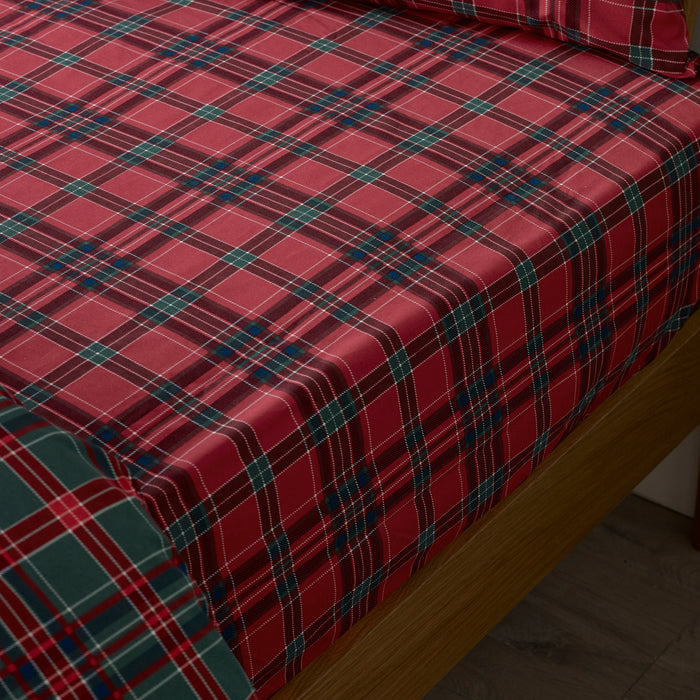 CATHERINE LANSFIELD Tartan Check Christmas Fitted Sheet - Red & Green