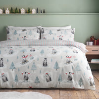 CATHERINE LANSFIELD Brushed Cotton Christmas Penguins Duvet Cover Set