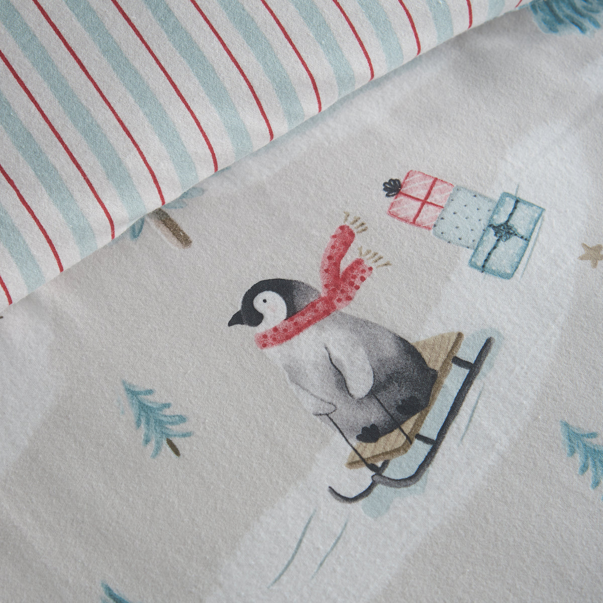 CATHERINE LANSFIELD Brushed Cotton Christmas Penguins Duvet Cover Set