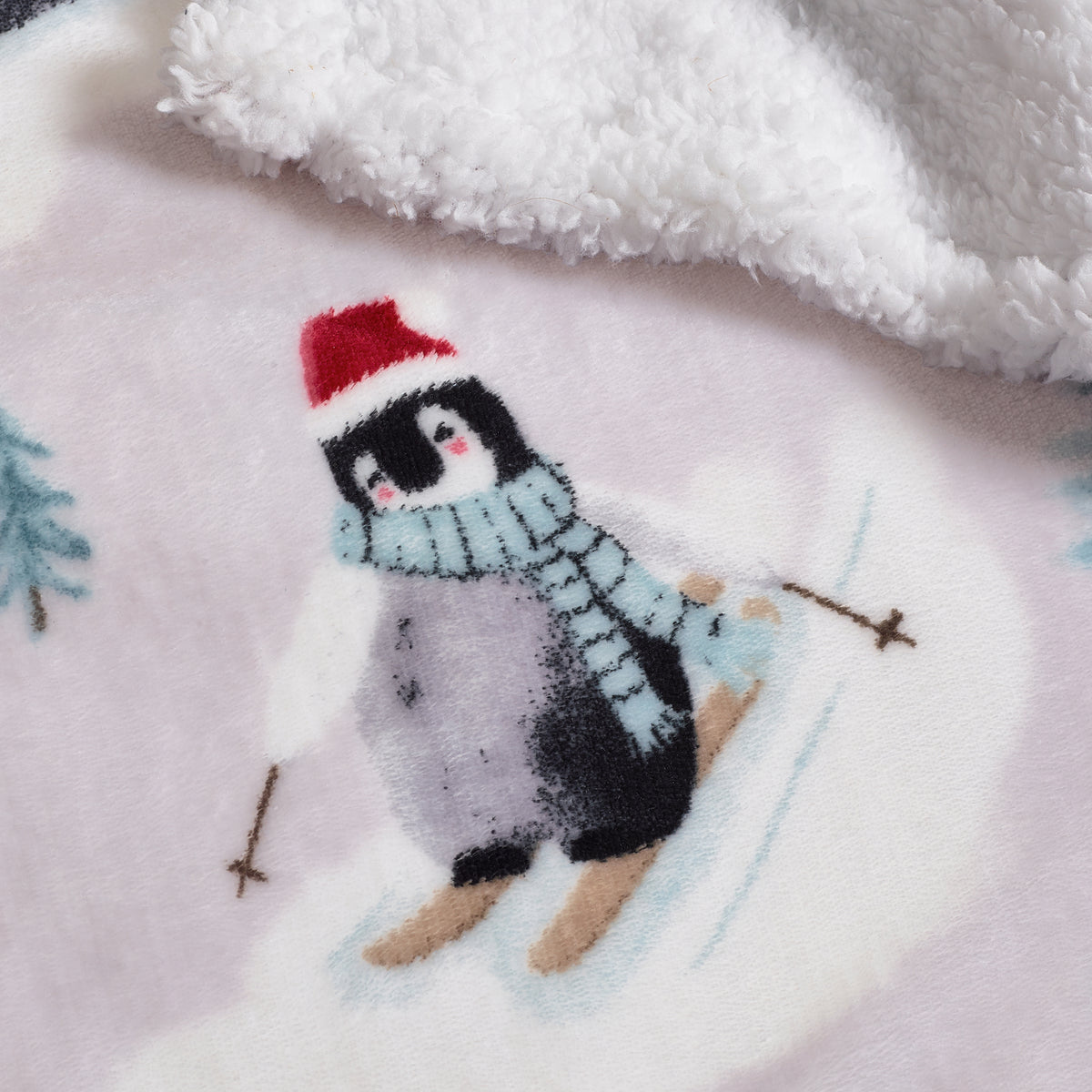 CATHERINE LANSFIELD Christmas Penguins Soft Fleece Sherpa Throw 130x170cm