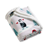 CATHERINE LANSFIELD Christmas Penguins Soft Fleece Sherpa Throw 130x170cm