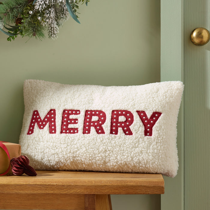 CATHERINE LANSFIELD Merry Boucle Christmas Filled Cushion 30x50cm