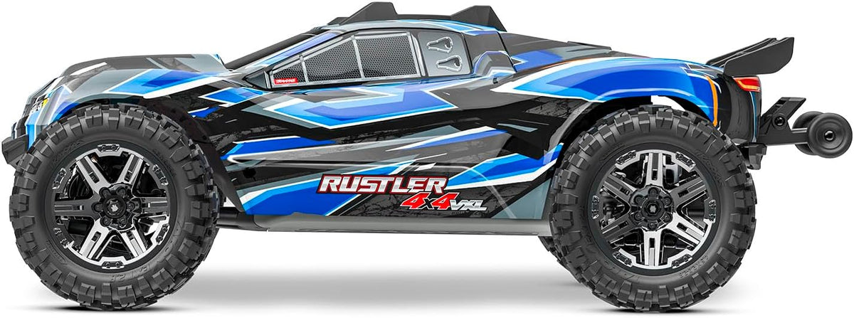 TRAXXAS Rustler 4x4 Brushless Blue RC Car Set | Li-po Battery | Quick Charger