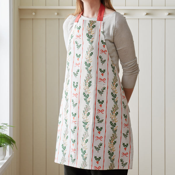 CATHERINE LANSFIELD Christmas Holly Stripe Cotton Apron