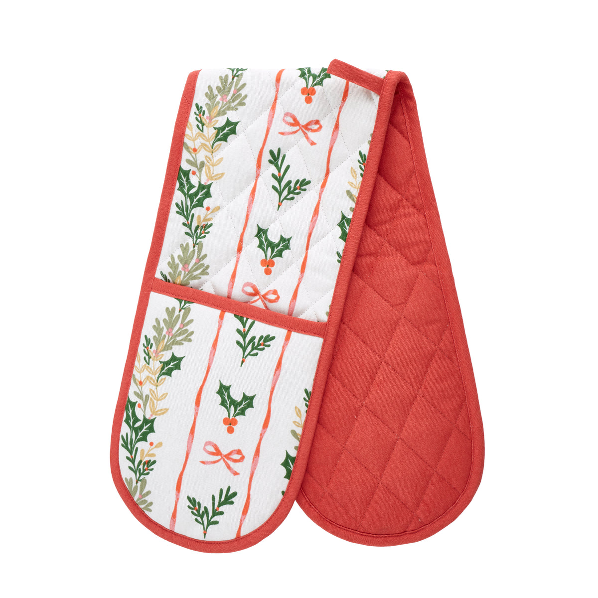 CATHERINE LANSFIELD Christmas Holly Stripe Cotton Oven Glove