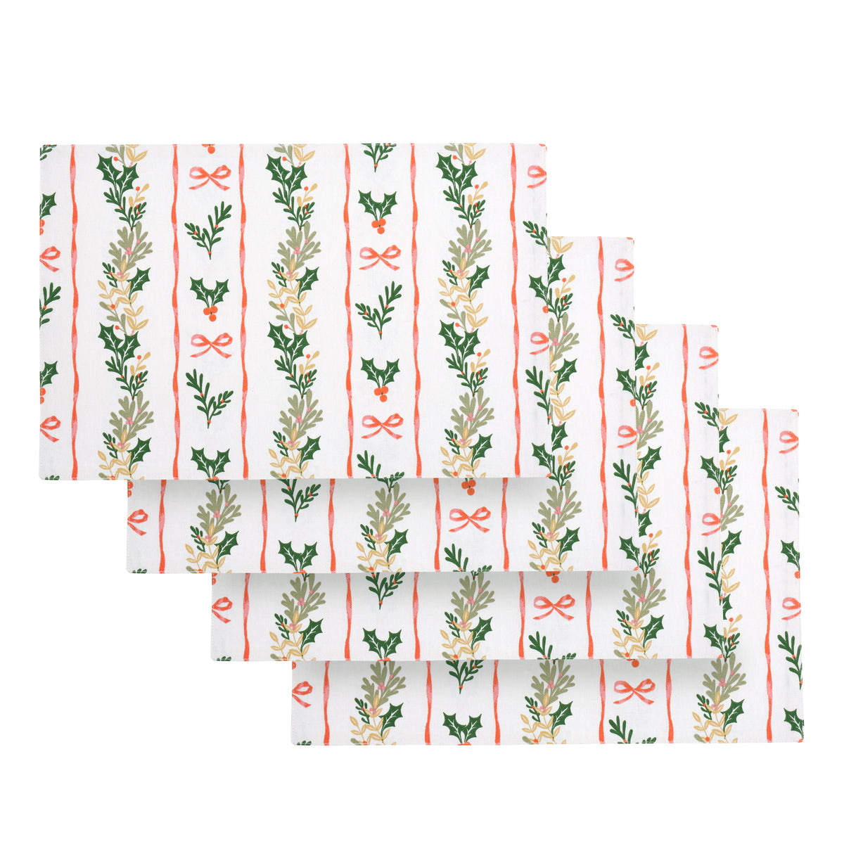 CATHERINE LANSFIELD Christmas Holly Stripe Cotton Placemats – 4 Pack