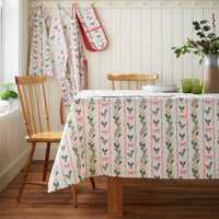 CATHERINE LANSFIELD Christmas Holly Stripe Cotton Tablecloth 137x229cm