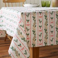 CATHERINE LANSFIELD Christmas Holly Stripe Cotton Tablecloth 137x229cm
