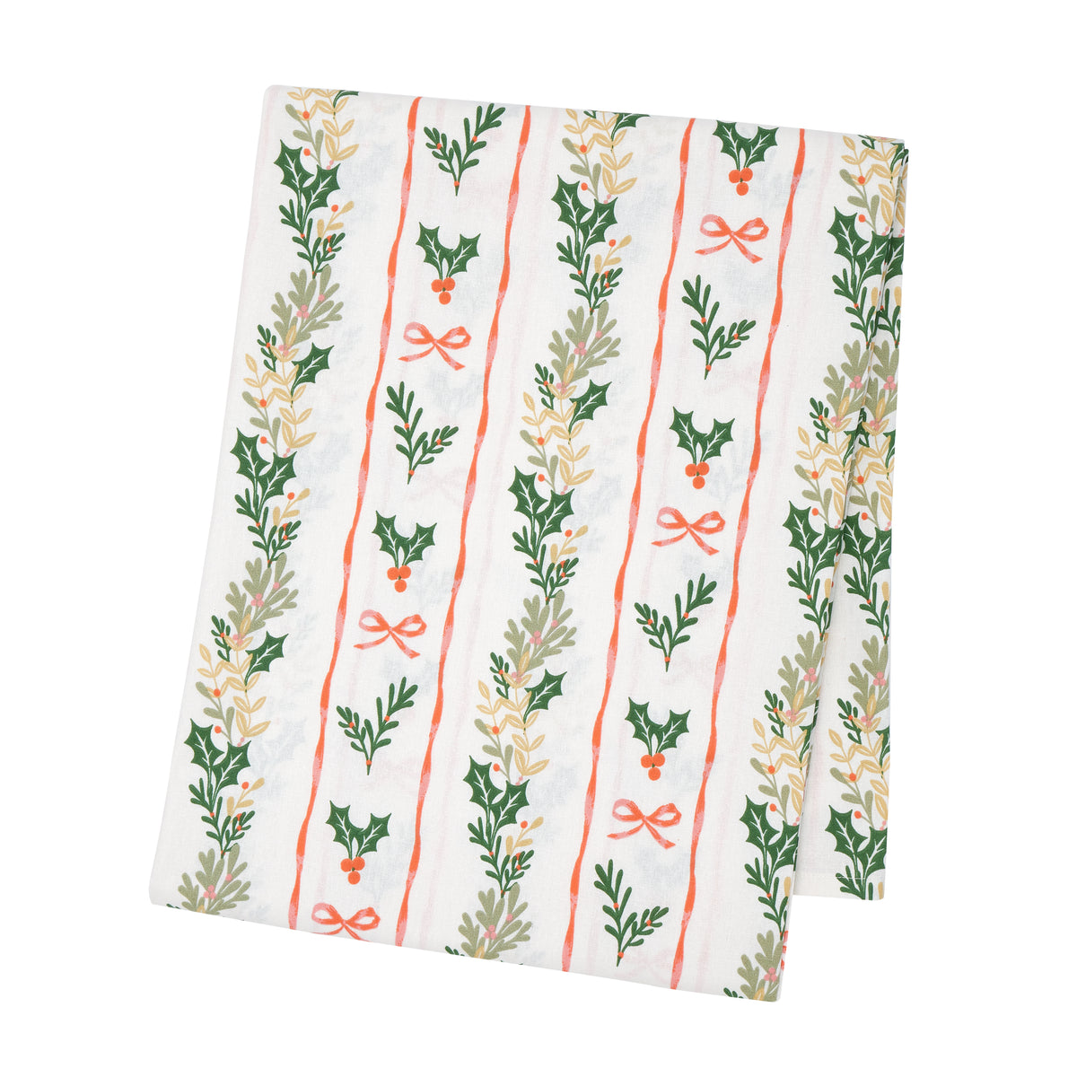 CATHERINE LANSFIELD Christmas Holly Stripe Cotton Tablecloth 137x229cm