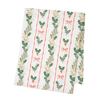 CATHERINE LANSFIELD Christmas Holly Stripe Cotton Tablecloth 137x229cm