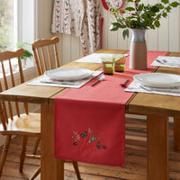 CATHERINE LANSFIELD Christmas Holly Stripe Red Table Runner 33x220cm