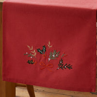 CATHERINE LANSFIELD Christmas Holly Stripe Red Table Runner 33x220cm