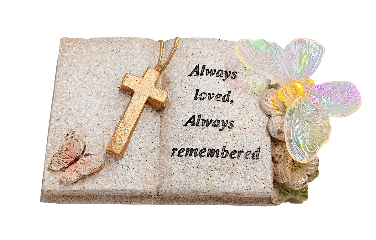 WGP Bible with Cross & Butterflies Solar Grave Ornament 16.5x10cm