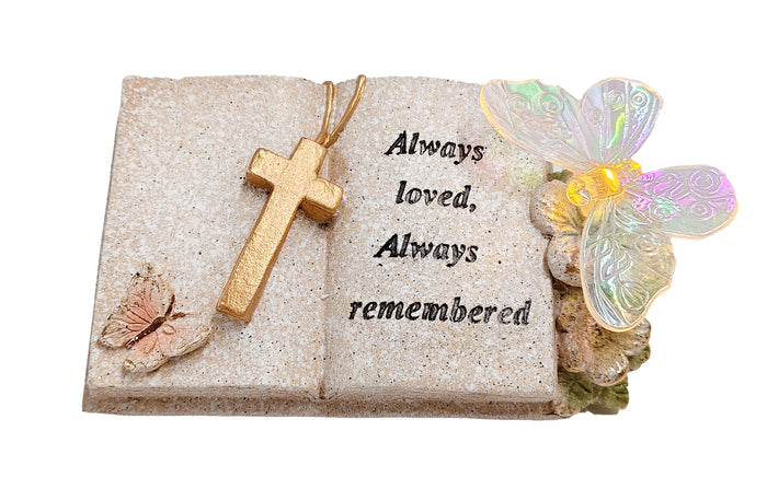 WGP Bible with Cross & Butterflies Solar Grave Ornament 16.5x10cm