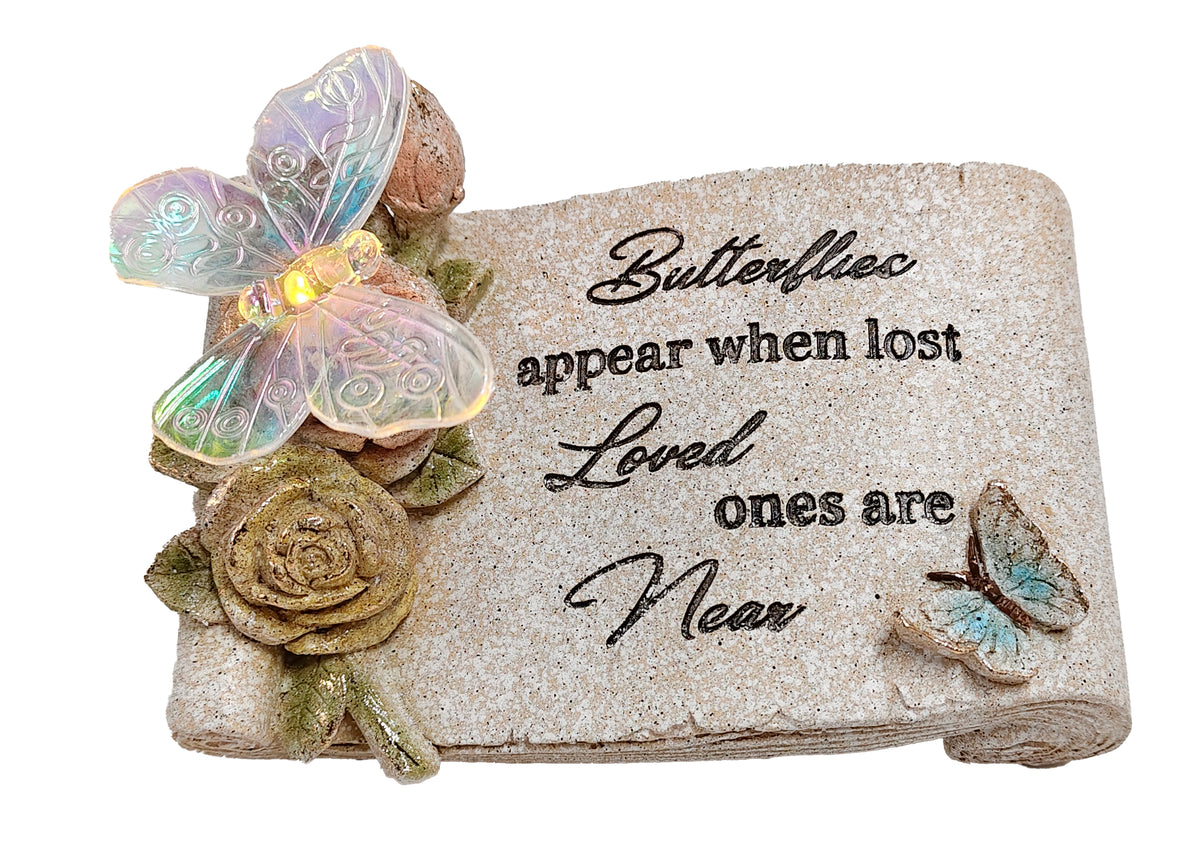 WGP Butterfly Scroll Solar Grave Ornament 15.5x11cm