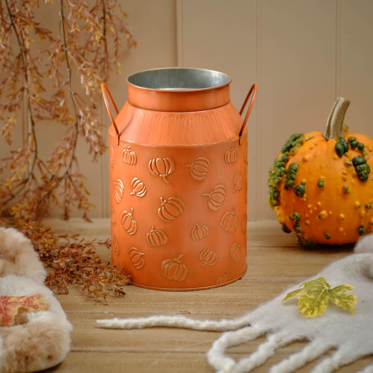 LANGS Harvest Home Embossed Metal Pumpkin Milk Urn