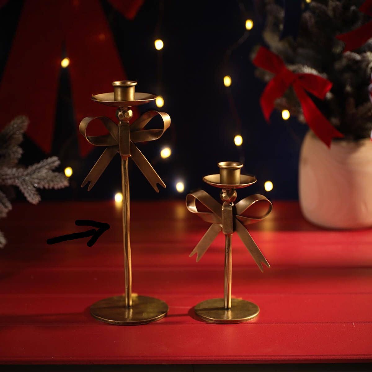 LANGS Merry Little Bows Iron Brass Bow Large Candlestick 27cm