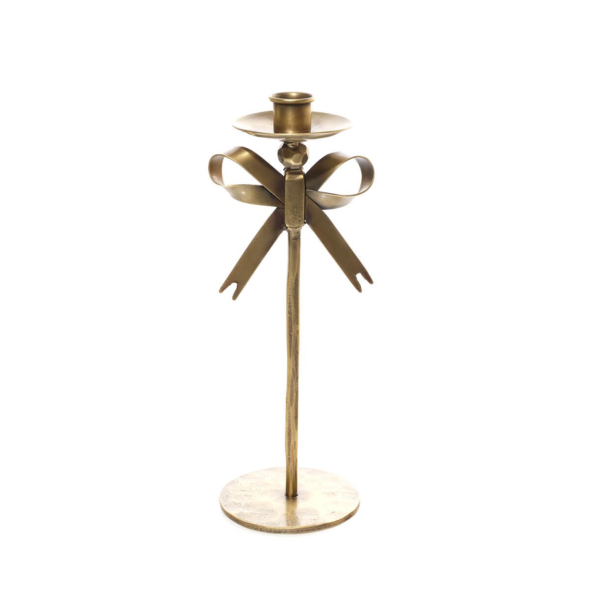 LANGS Merry Little Bows Iron Brass Bow Large Candlestick 27cm