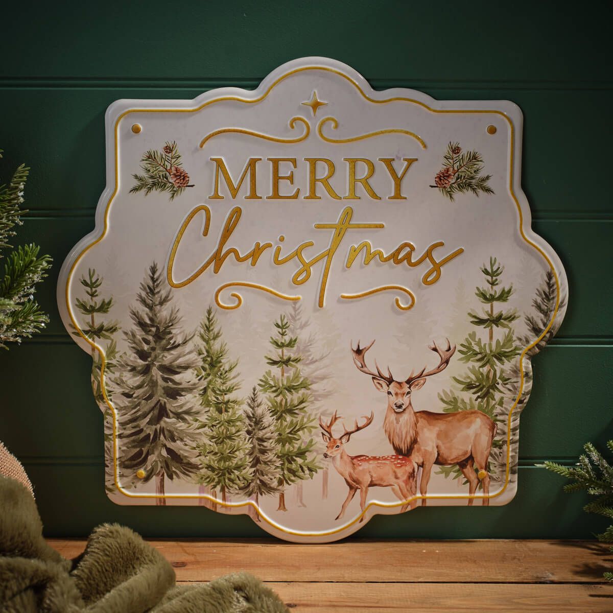 LANGS Woodland Stag 3D Scene Metal Plaque 40cm