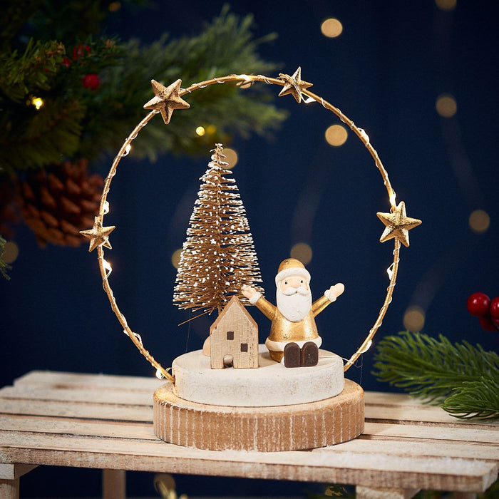 LANGS Christmas LED Gold Santa Scene Ornament 19cm