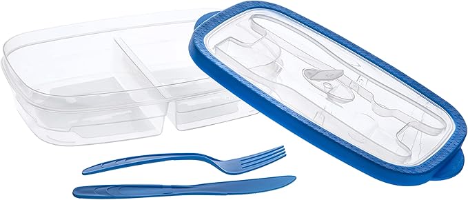 HEAT & EAT : Lunch Box, Clear, with Red/Blue Trim 0.5L